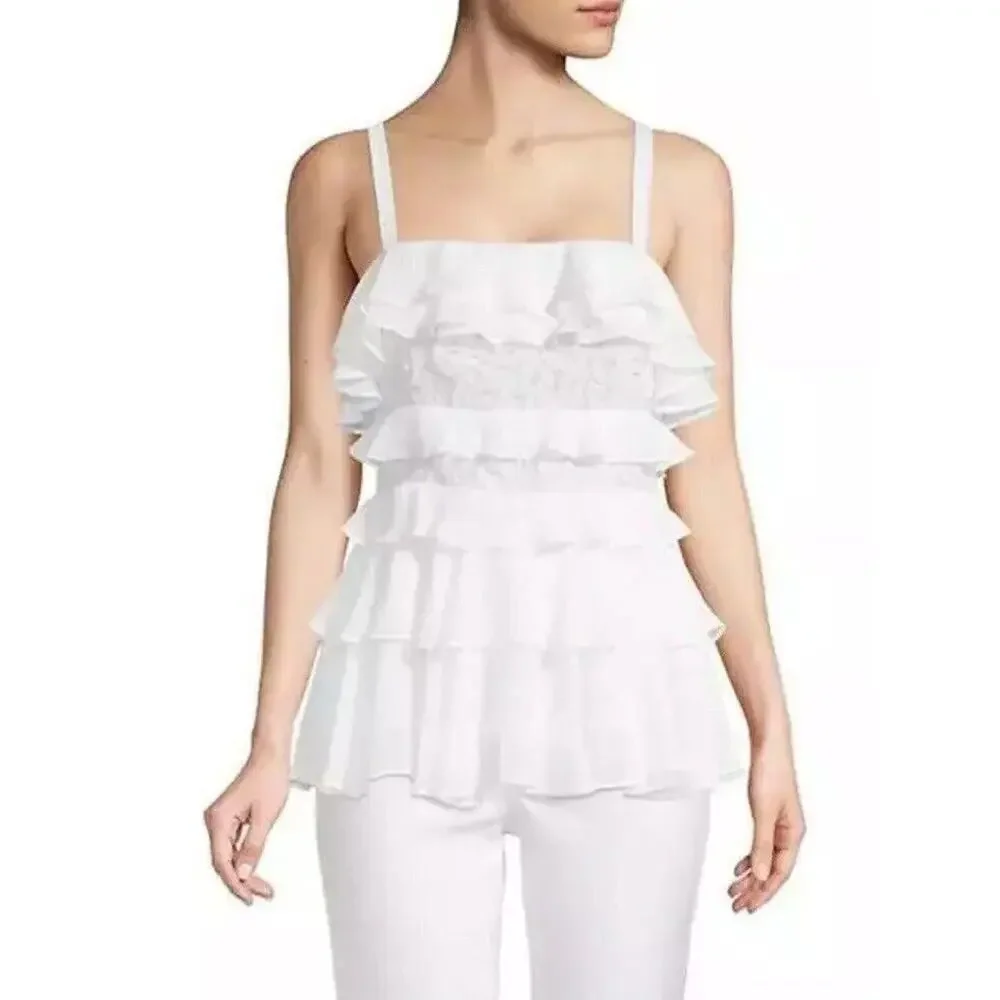 Lilly Pulitzer Olive Top Womens Size 12 Resort White Chiffon Ruffles NWT $168 - Picture 1 of 13